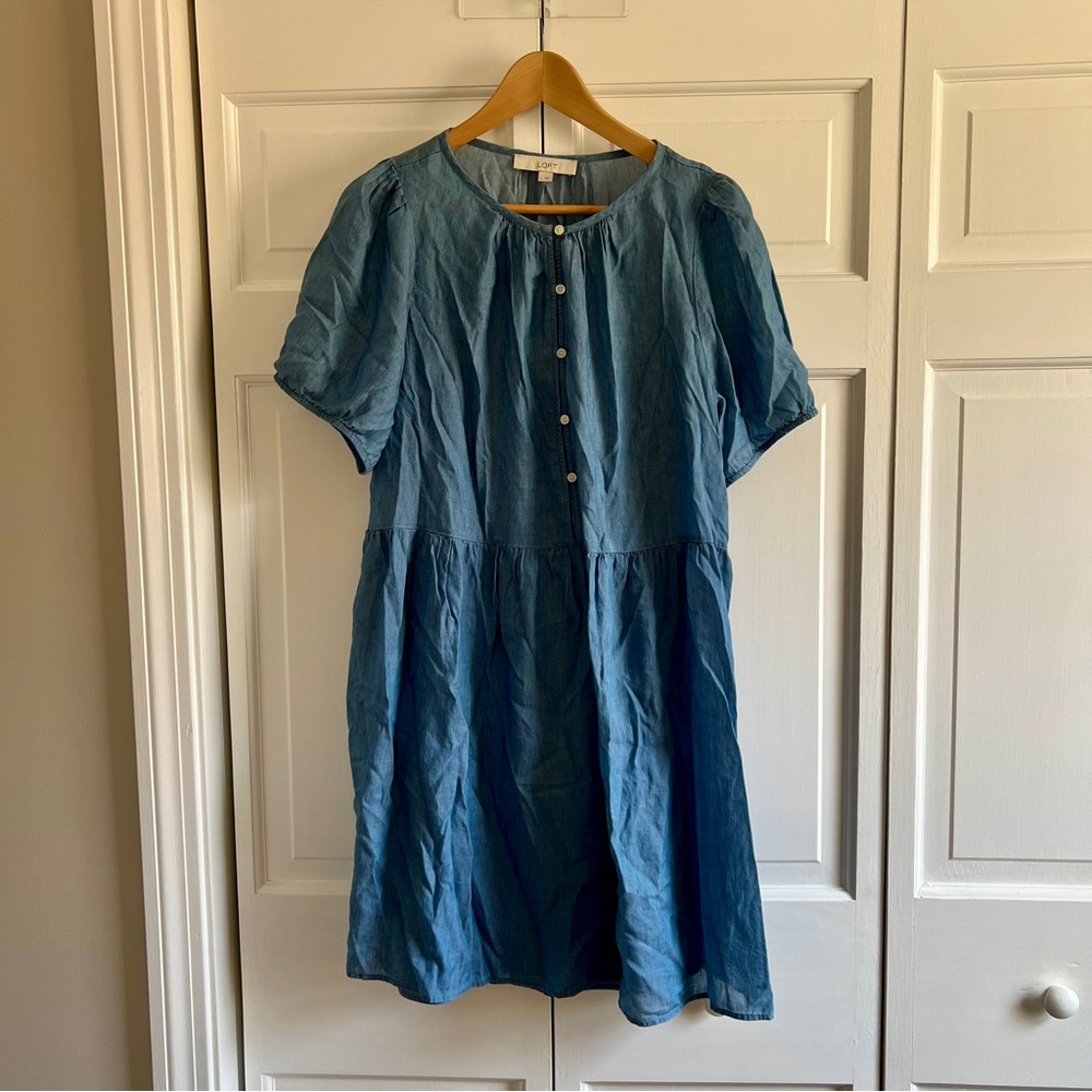 LOFT denim chambray dress with slip